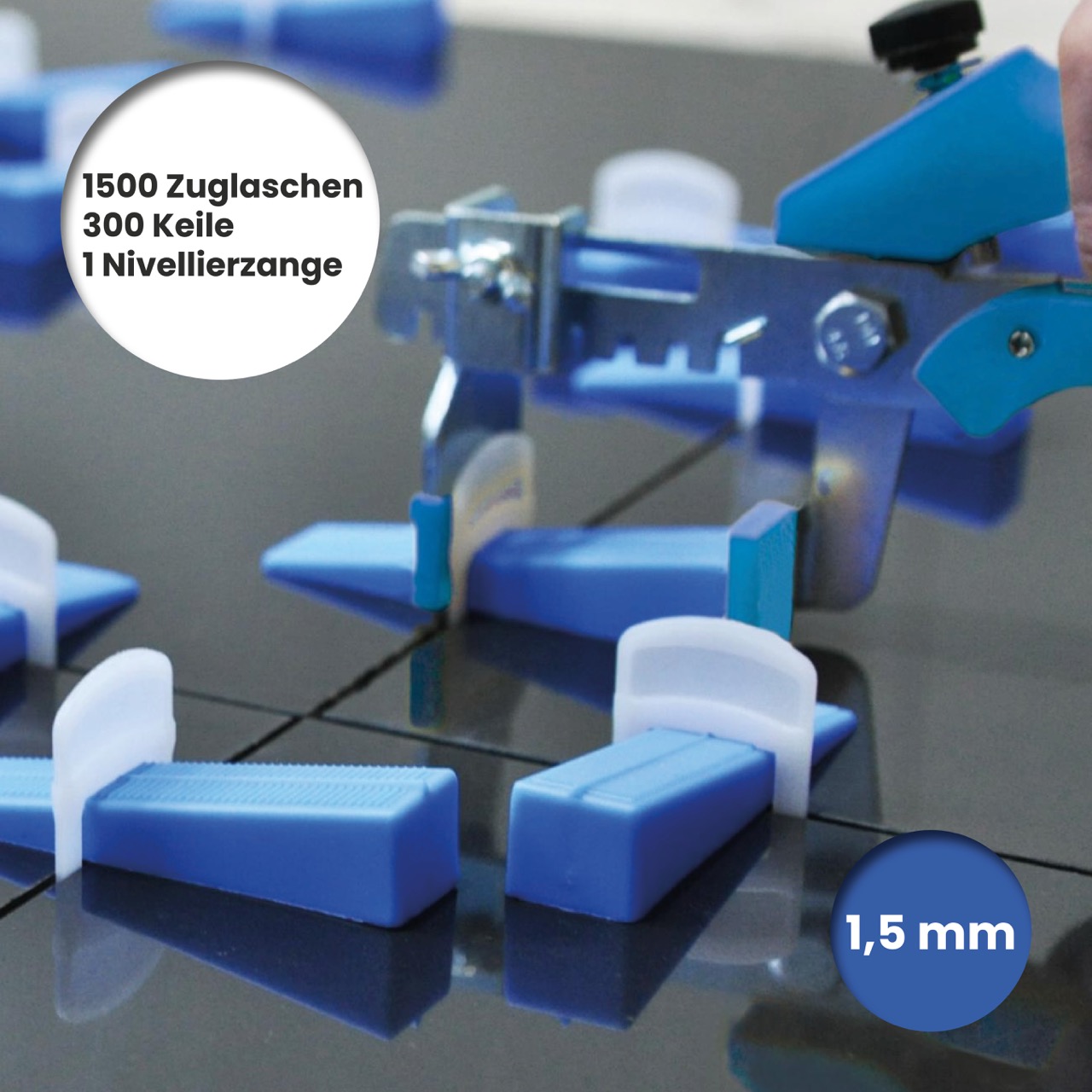 Dederer Systems - Set 1,5 mm Fugenbreite 1500 Zuglaschen, 300 Keile + 1 Nivellierzange