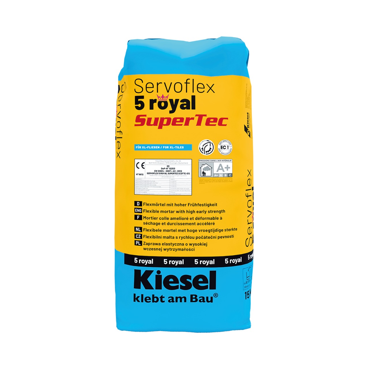 Kiesel Servoflex 5 Royal Dünnbett-/Mittelbett-(Fließbett-) und Ausgleichsmörtel mit hoher Frühfestigkeit 15 KG